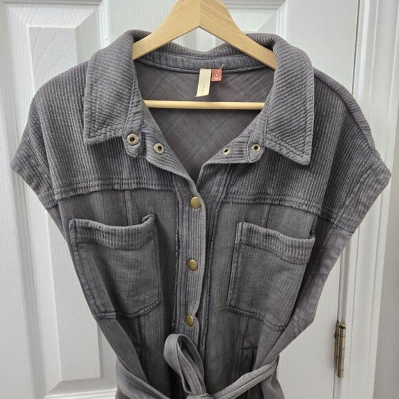 Pilcro Belted Vest Small Gray Sleeveless Belted Snap Up Utility Grunge Goblin - Picture 4 of 15